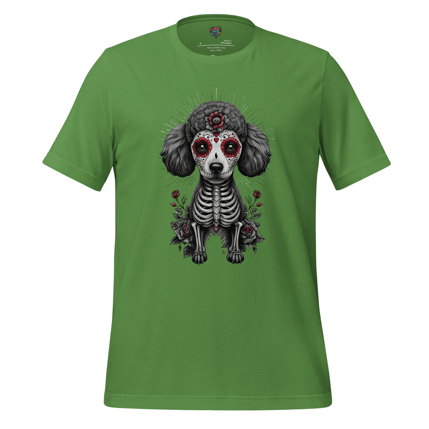 Sugar Skull Day of the Dead Poodle Cotton Shirt Leaf