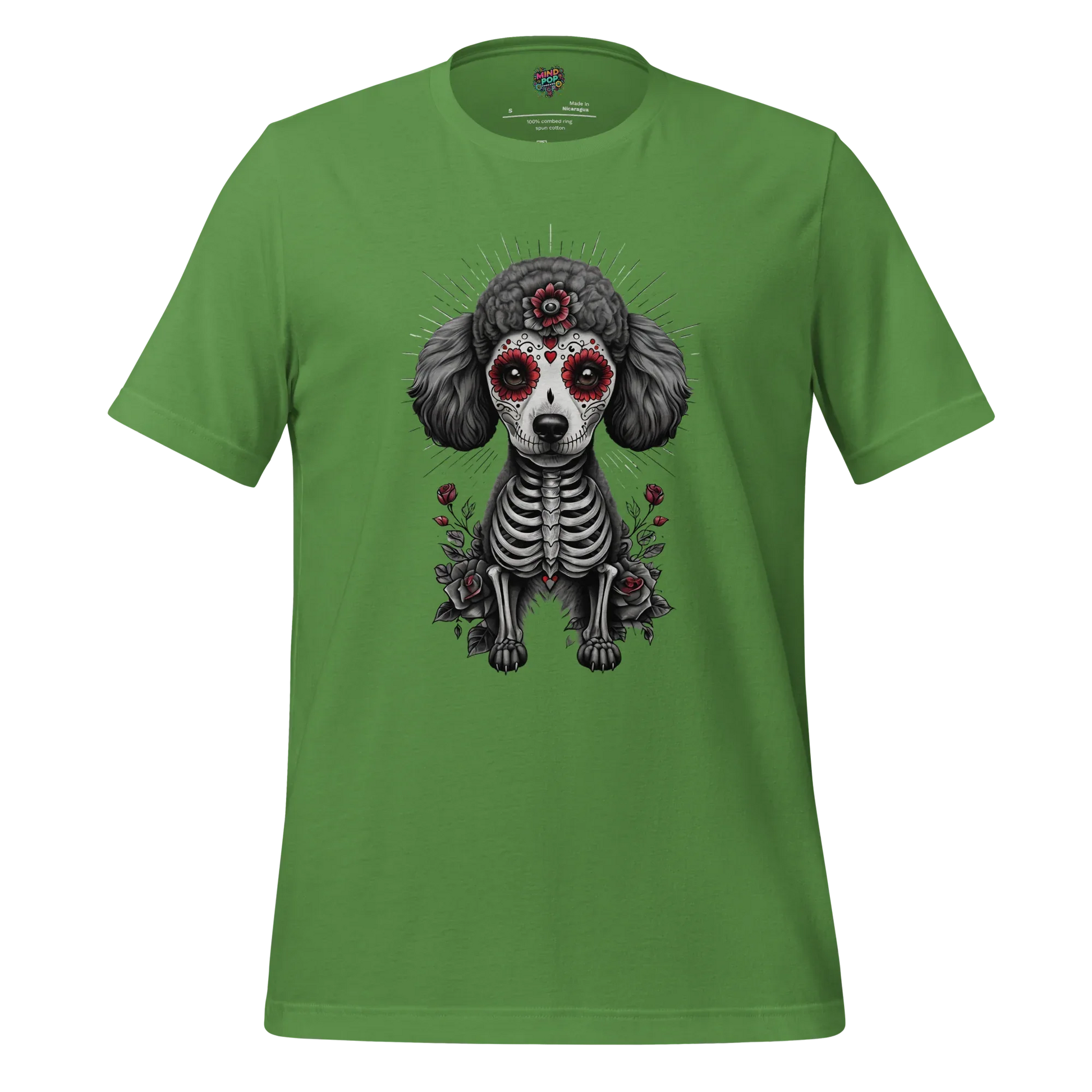 Sugar Skull Day of the Dead Poodle Cotton Shirt Leaf
