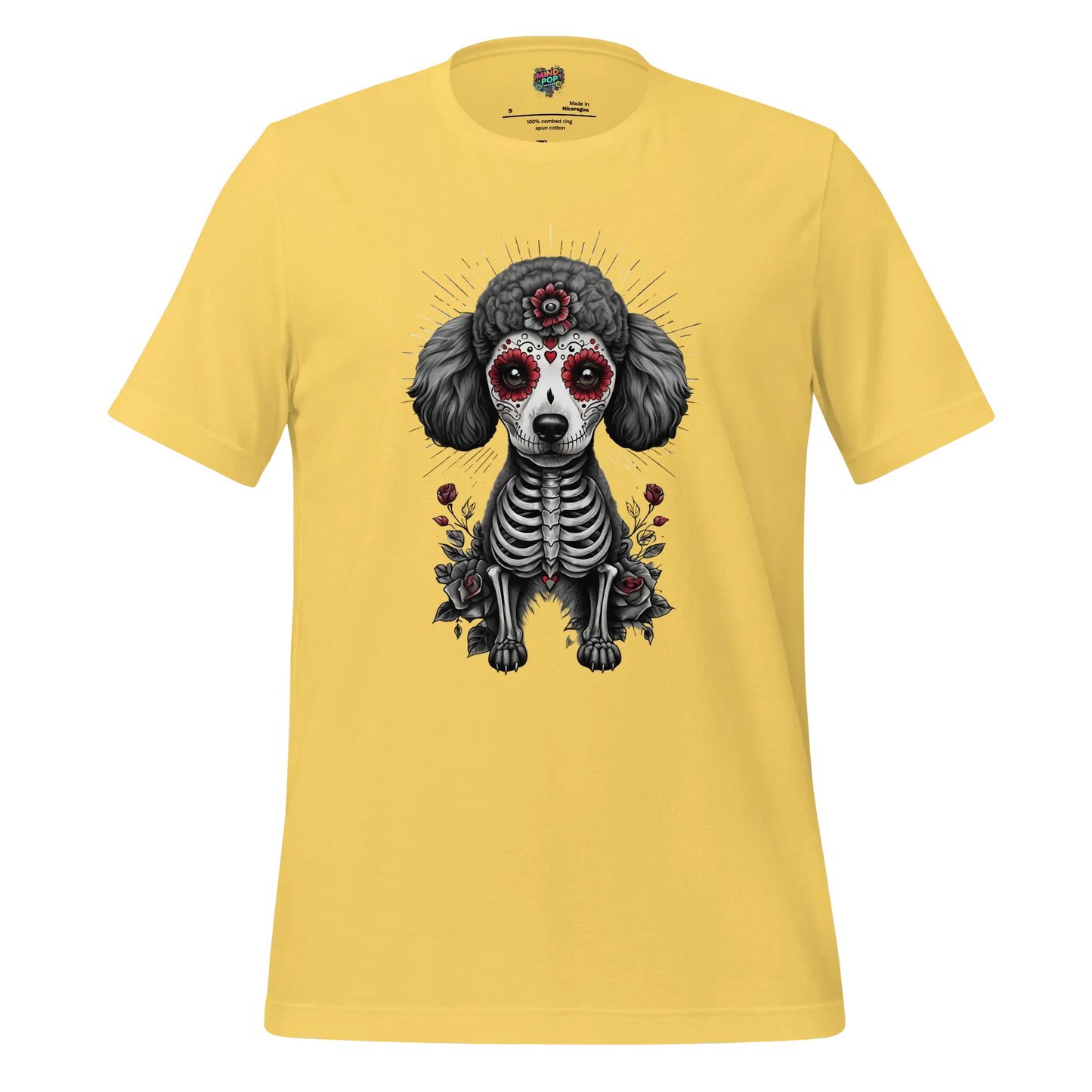 Sugar Skull Day of the Dead Poodle Cotton Shirt Yellow