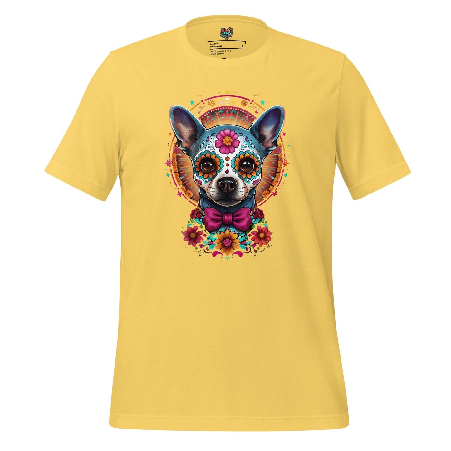 Sugar Skull Pet Memorial Cotton Shirt Yellow