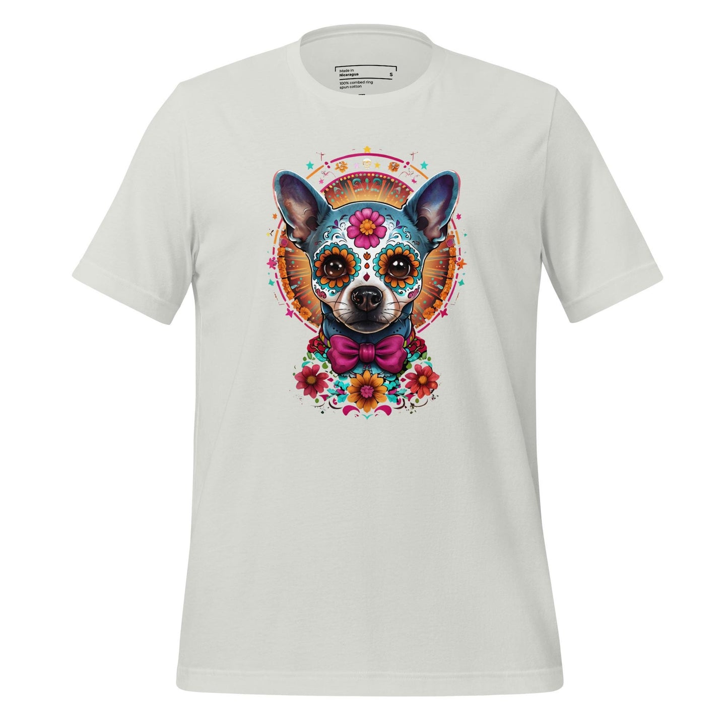 Sugar Skull Pet Memorial Cotton Shirt Silver