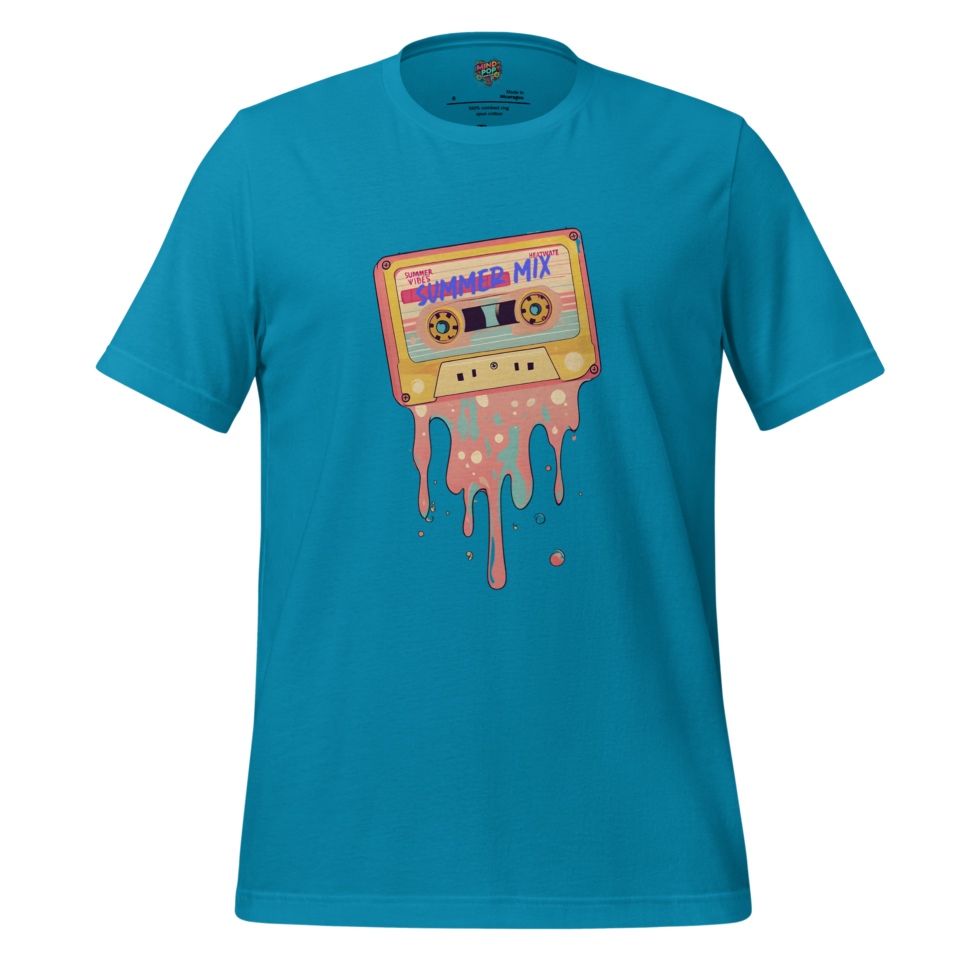 Summer Mix Tape Graphic Tee — Retro 80s Cassette Art Aqua