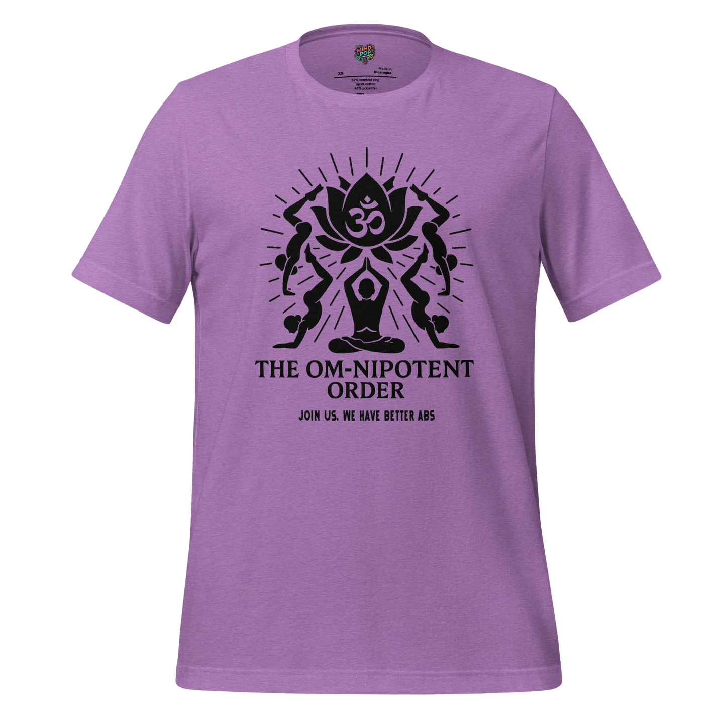Om-nipotent Order Yoga Tee — Funny Cult Shirt Heather Team Purple