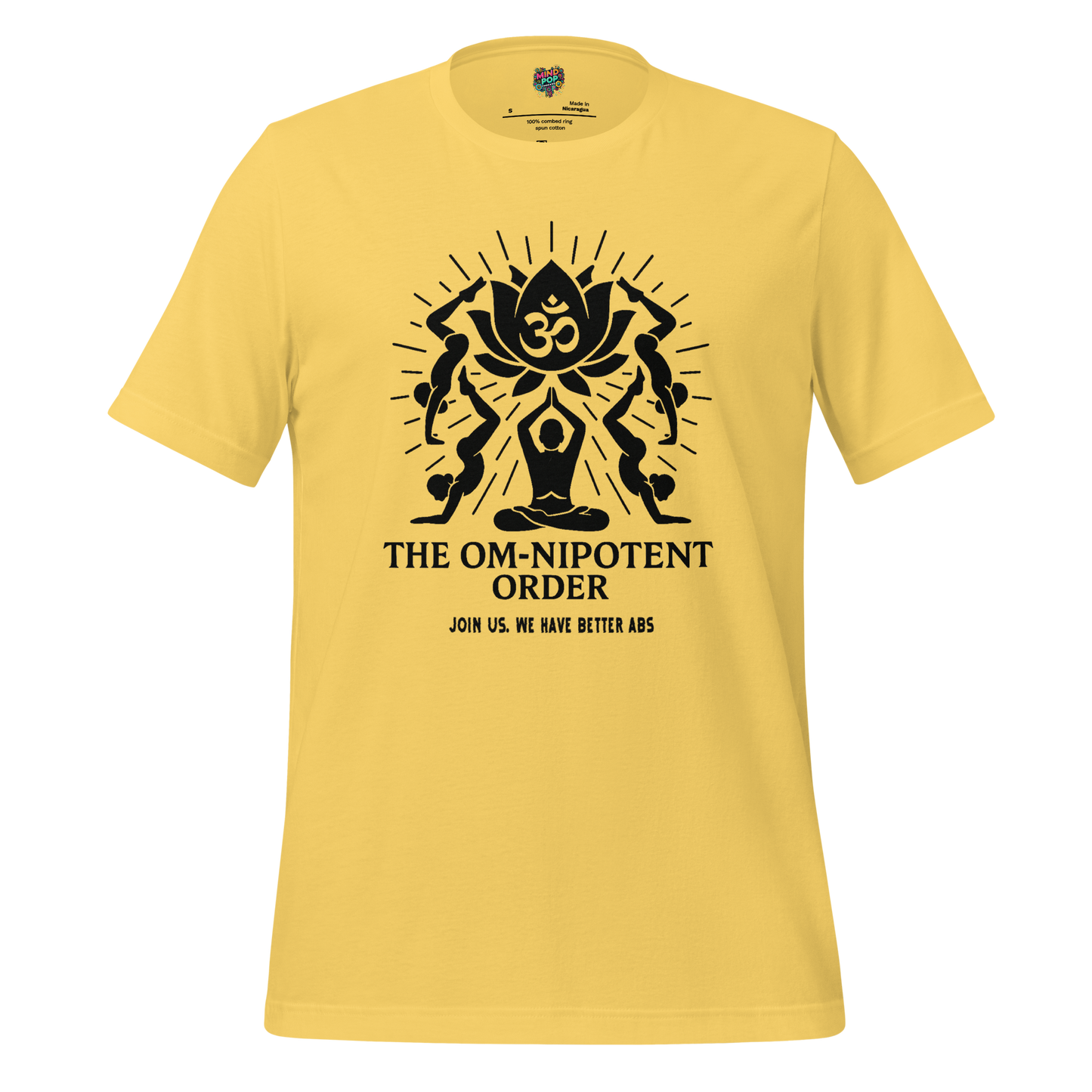 Om-nipotent Order Yoga Tee — Funny Cult Shirt Yellow