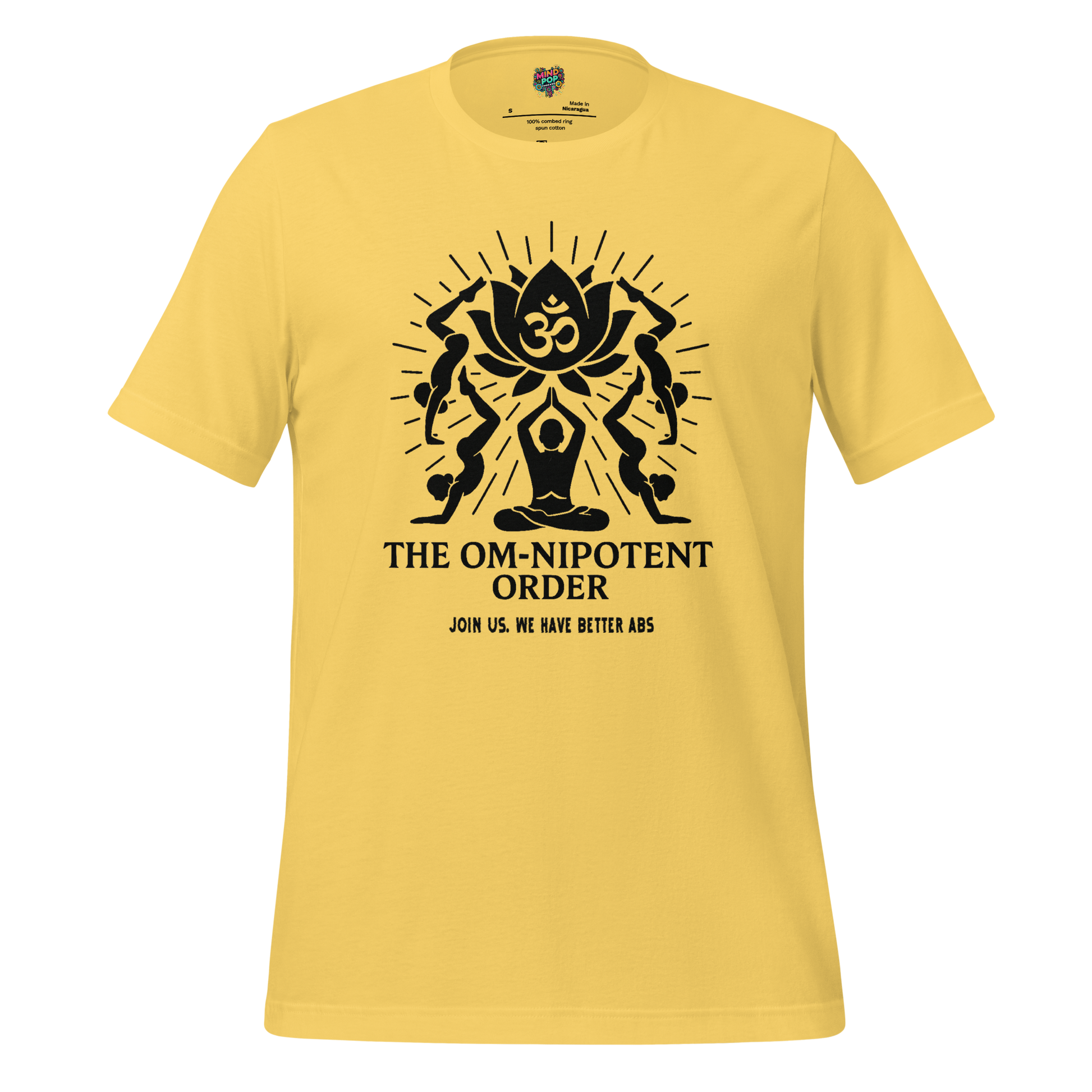 Om-nipotent Order Yoga Tee — Funny Cult Shirt Yellow