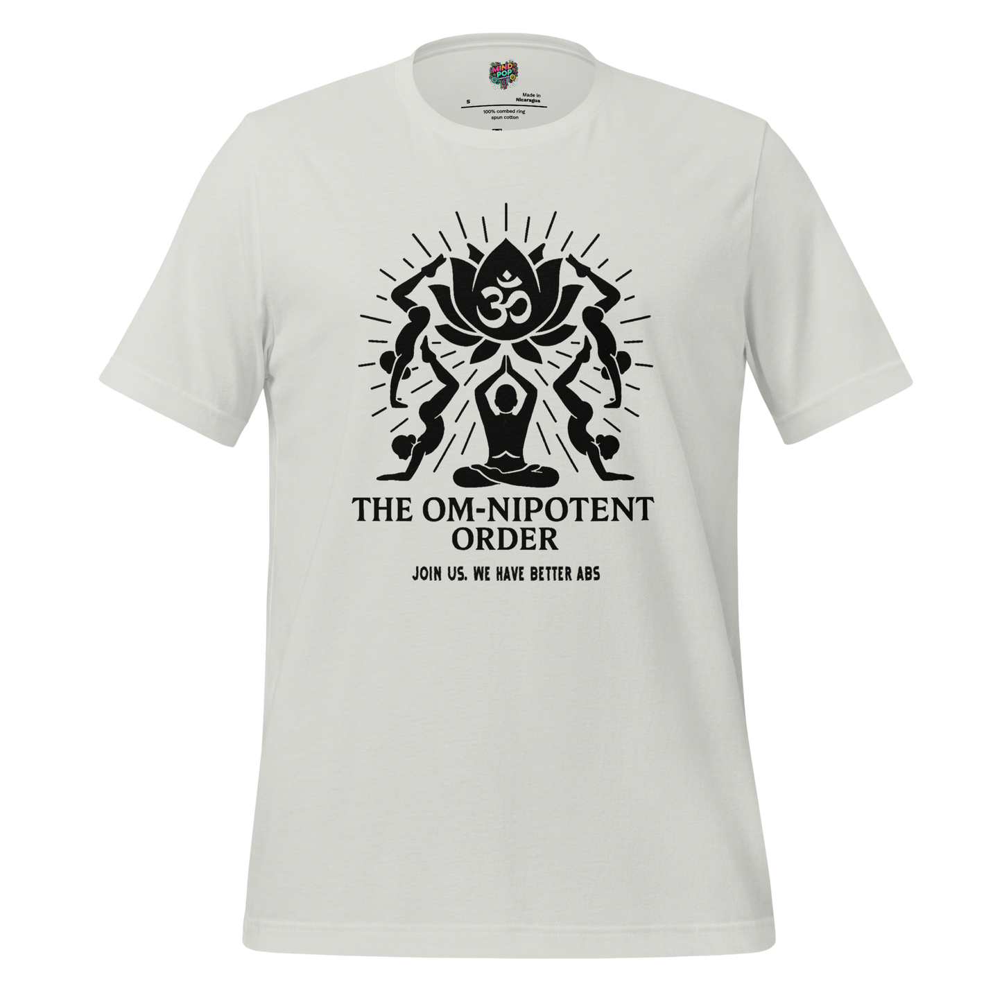 Om-nipotent Order Yoga Tee — Funny Cult Shirt Silver