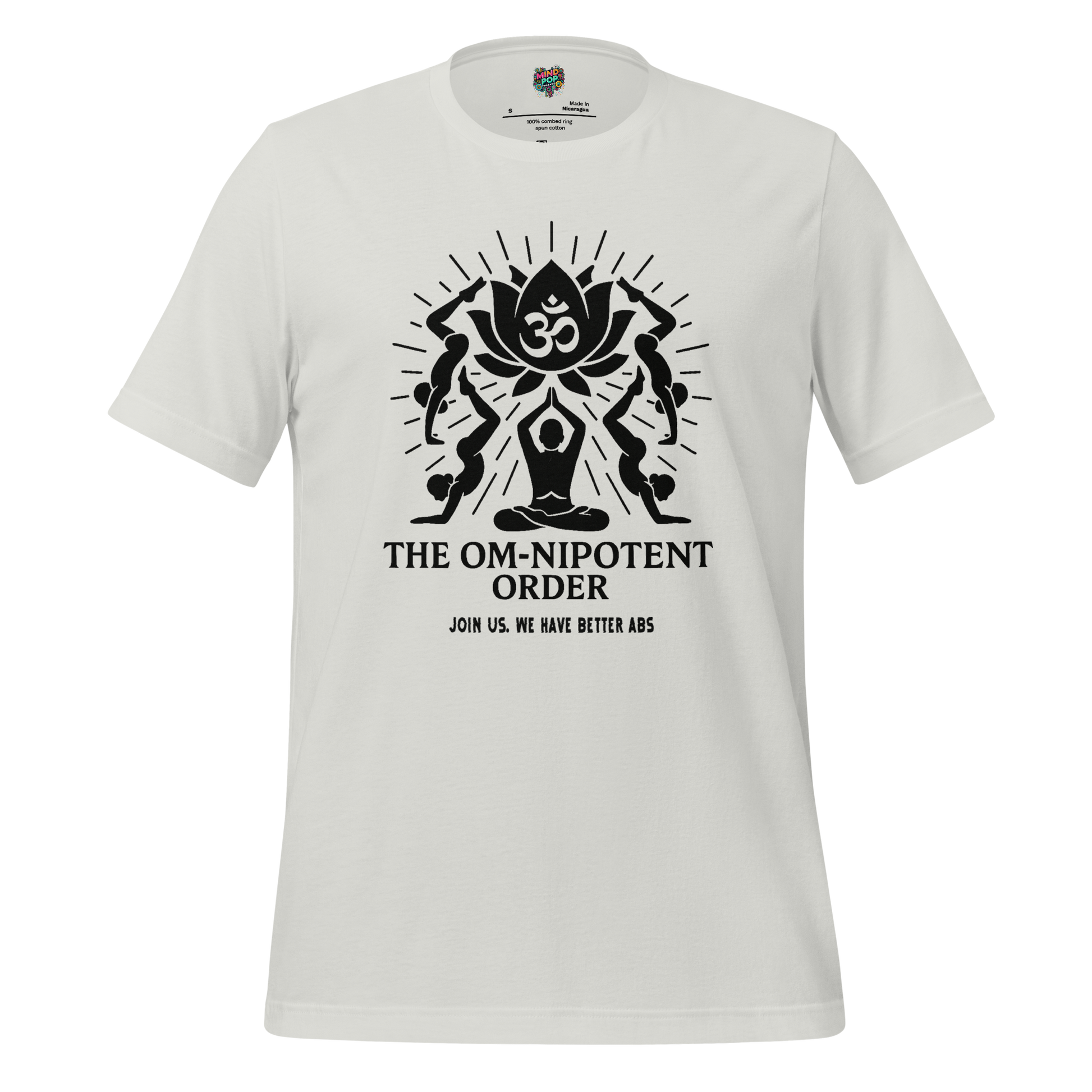 Om-nipotent Order Yoga Tee — Funny Cult Shirt Silver
