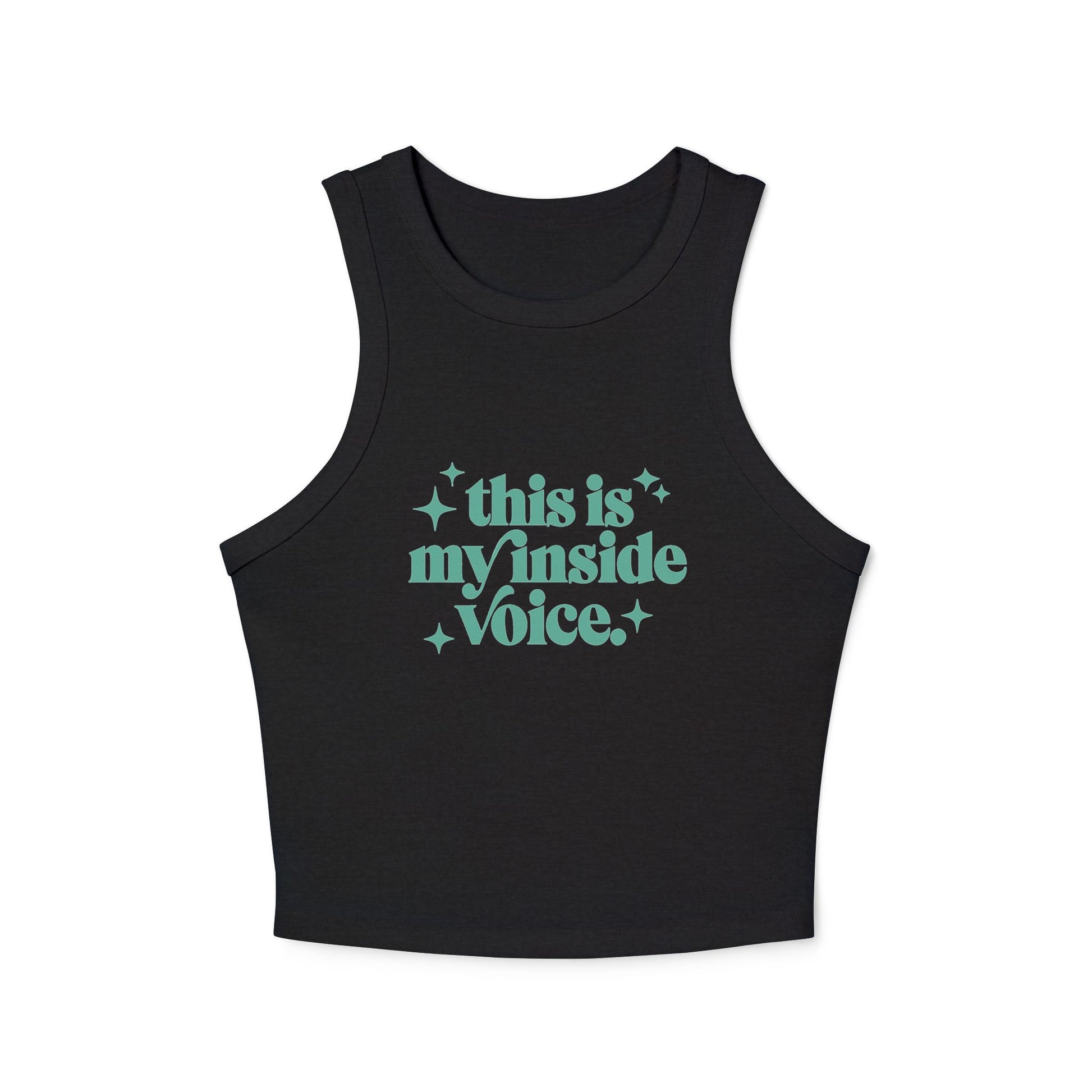 This is My Inside Voice Yoga & Pilates fitted Micro-rib Racer tank Solid Black Blend