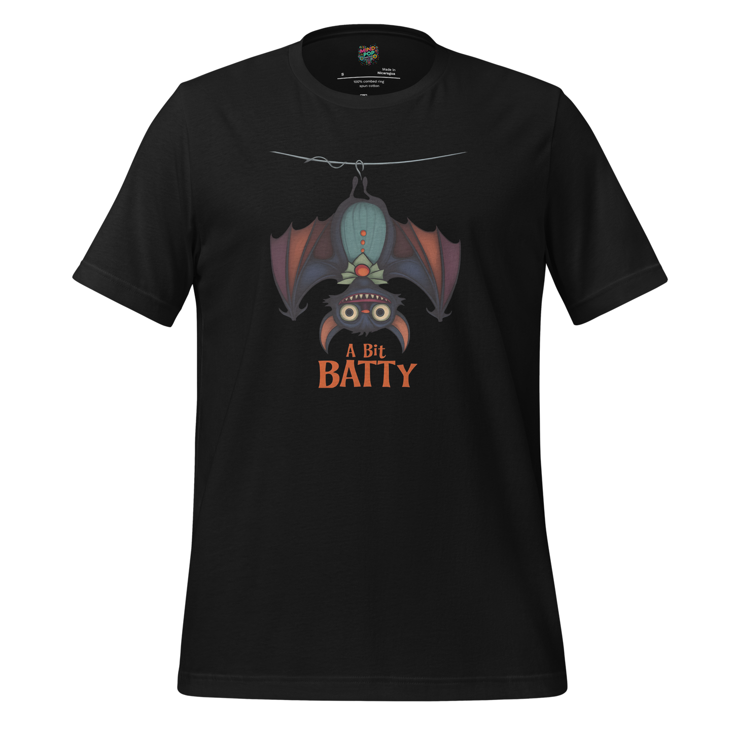 Unhinged Quirky Bat -ty Cotton Shirt for Halloween Weirdos Vintage Black