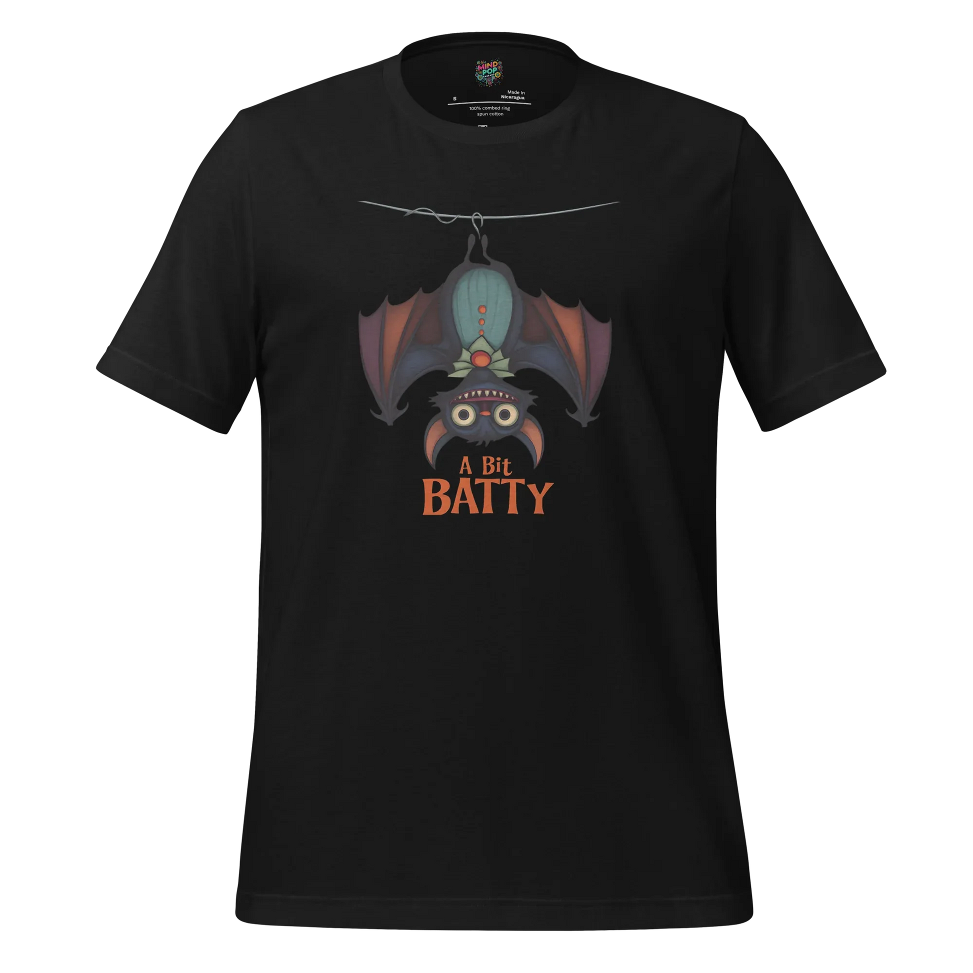 Unhinged Quirky Bat -ty Cotton Shirt for Halloween Weirdos Vintage Black