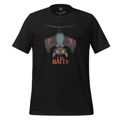 Unhinged Quirky Bat -ty Cotton Shirt for Halloween Weirdos Vintage Black