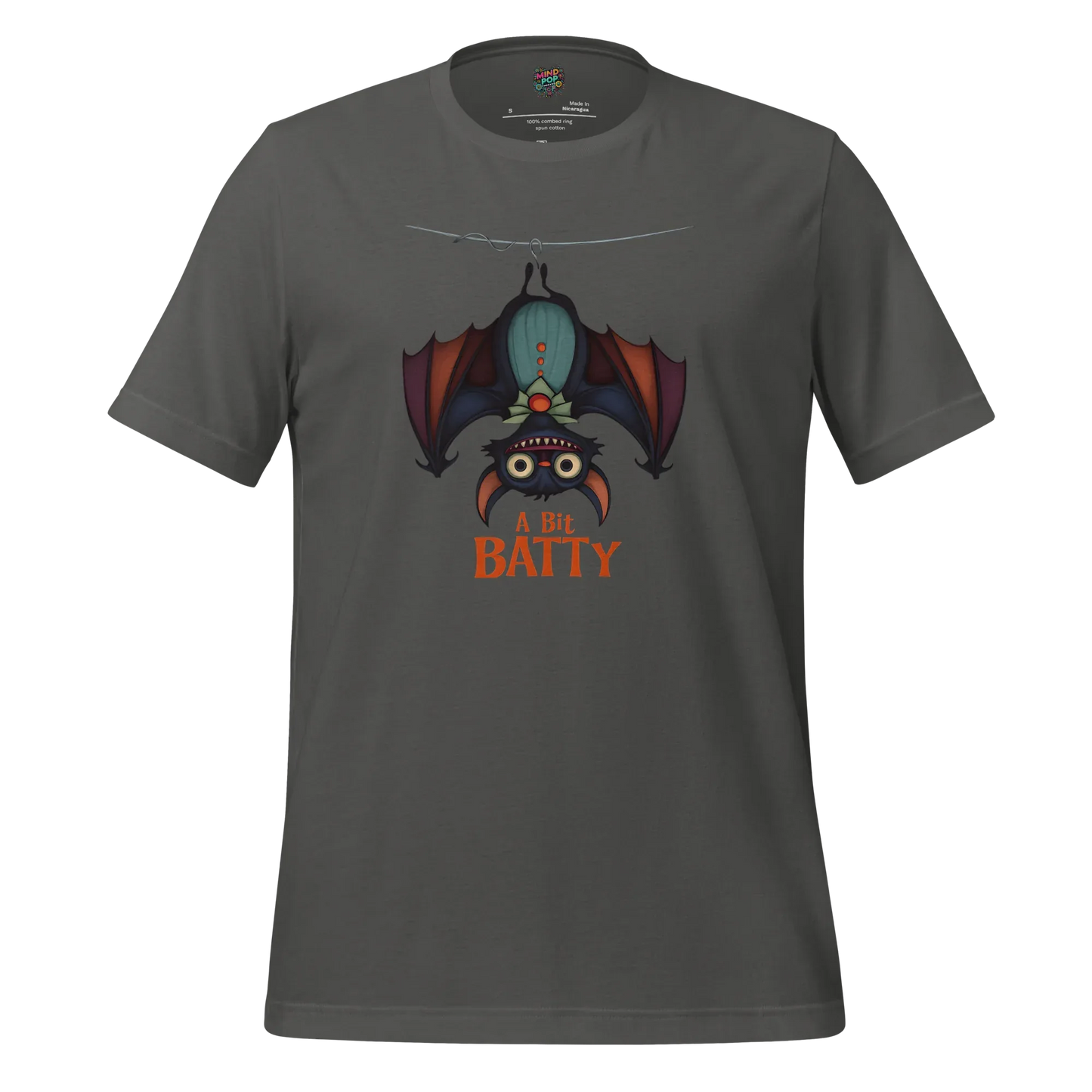 Unhinged Quirky Bat -ty Cotton Shirt for Halloween Weirdos Asphalt