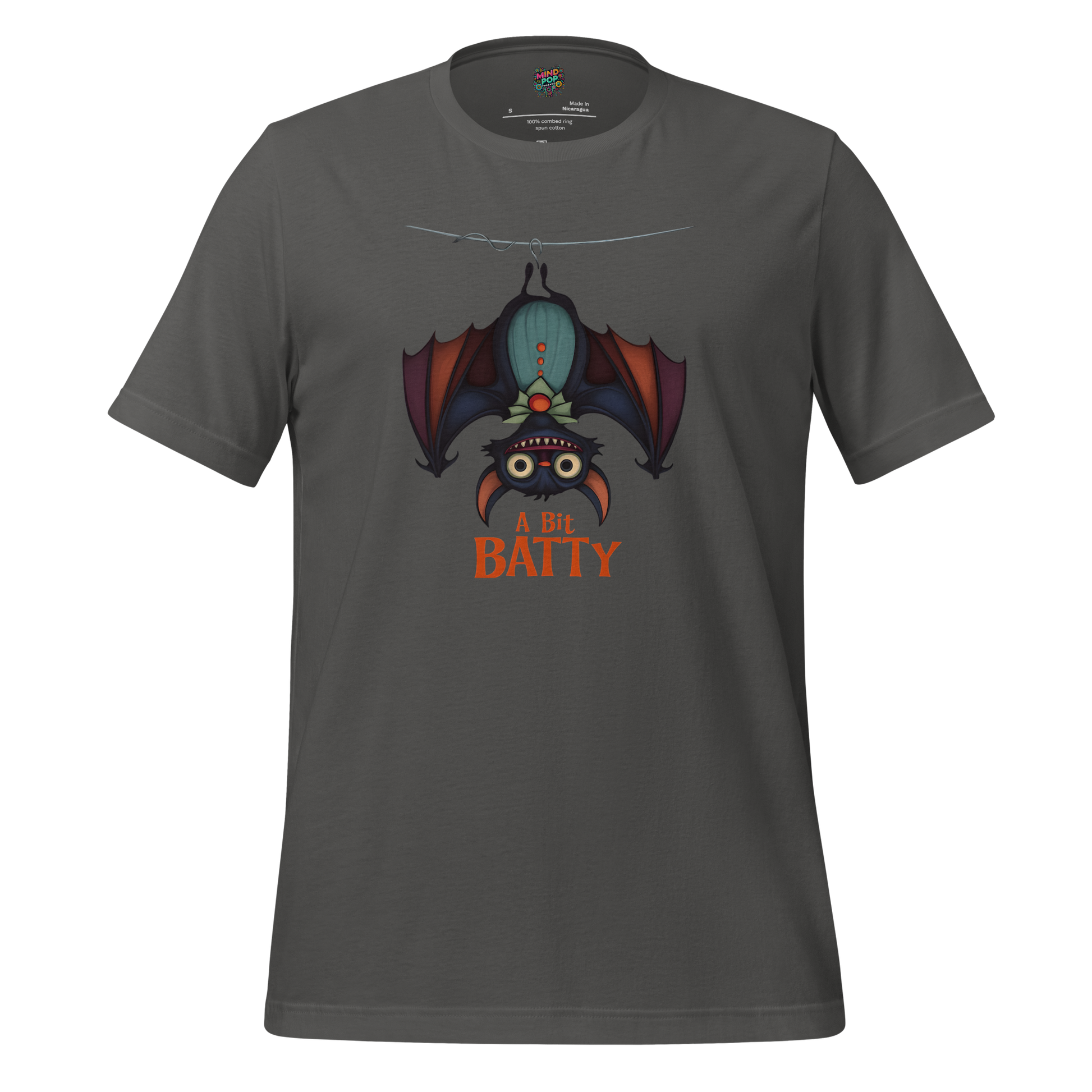 Unhinged Quirky Bat -ty Cotton Shirt for Halloween Weirdos Asphalt