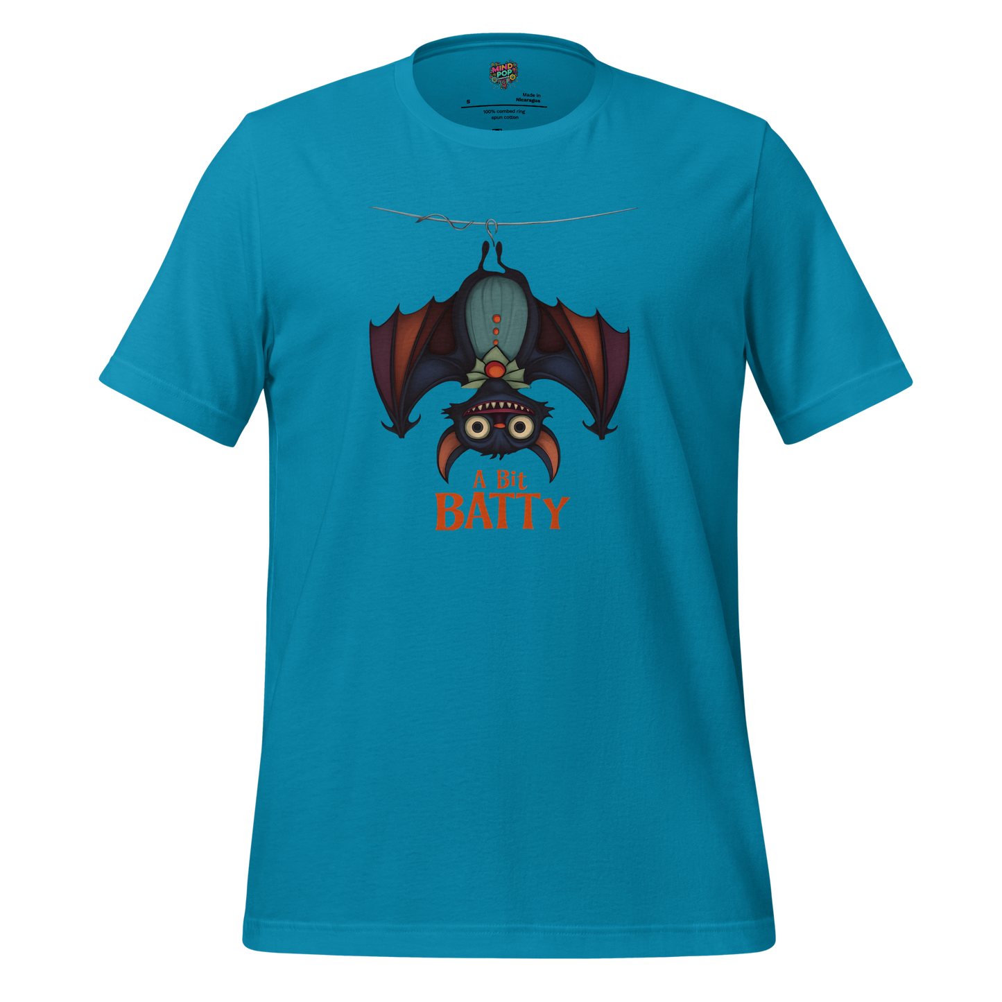 Unhinged Quirky Bat -ty Cotton Shirt for Halloween Weirdos Aqua