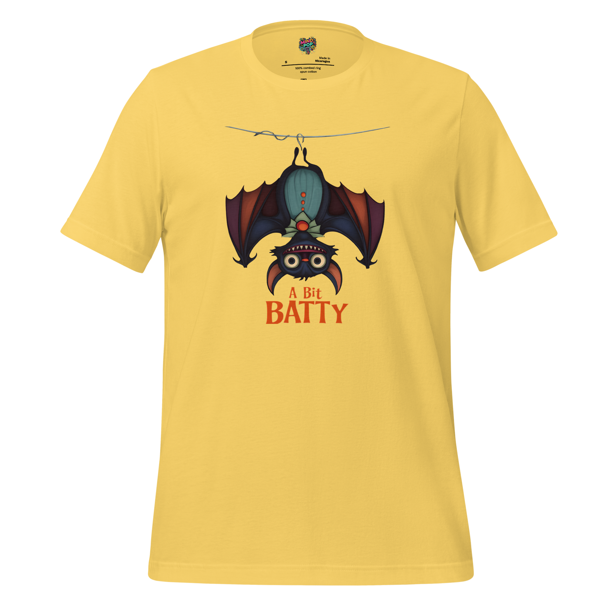 Unhinged Quirky Bat -ty Cotton Shirt for Halloween Weirdos Yellow