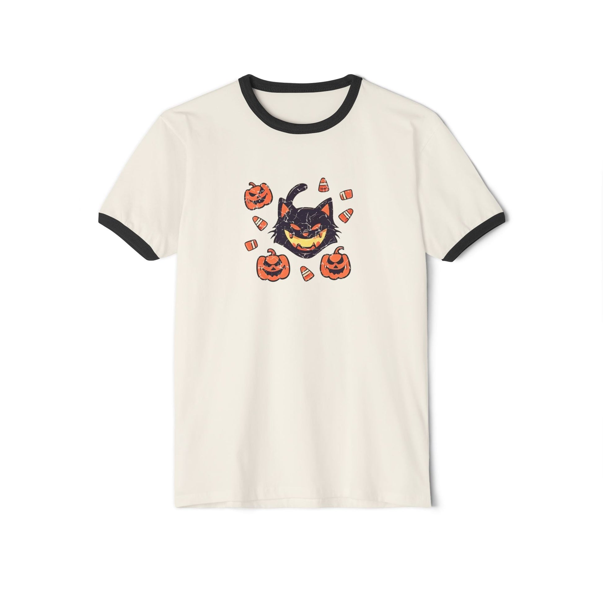 Vintage Black Cat Ringer T-Shirt Natural