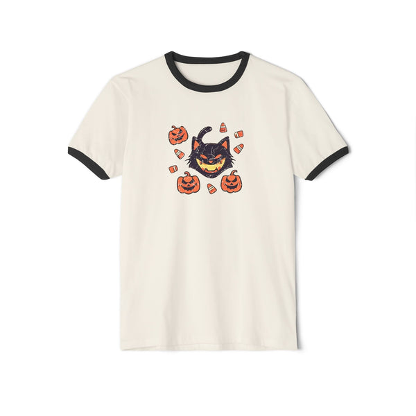 Vintage Black Cat - Halloween Ringer Ringer Tee - tshirt - MPopTop - Natural/Midnight Navy - 3XL - 2.64E+019