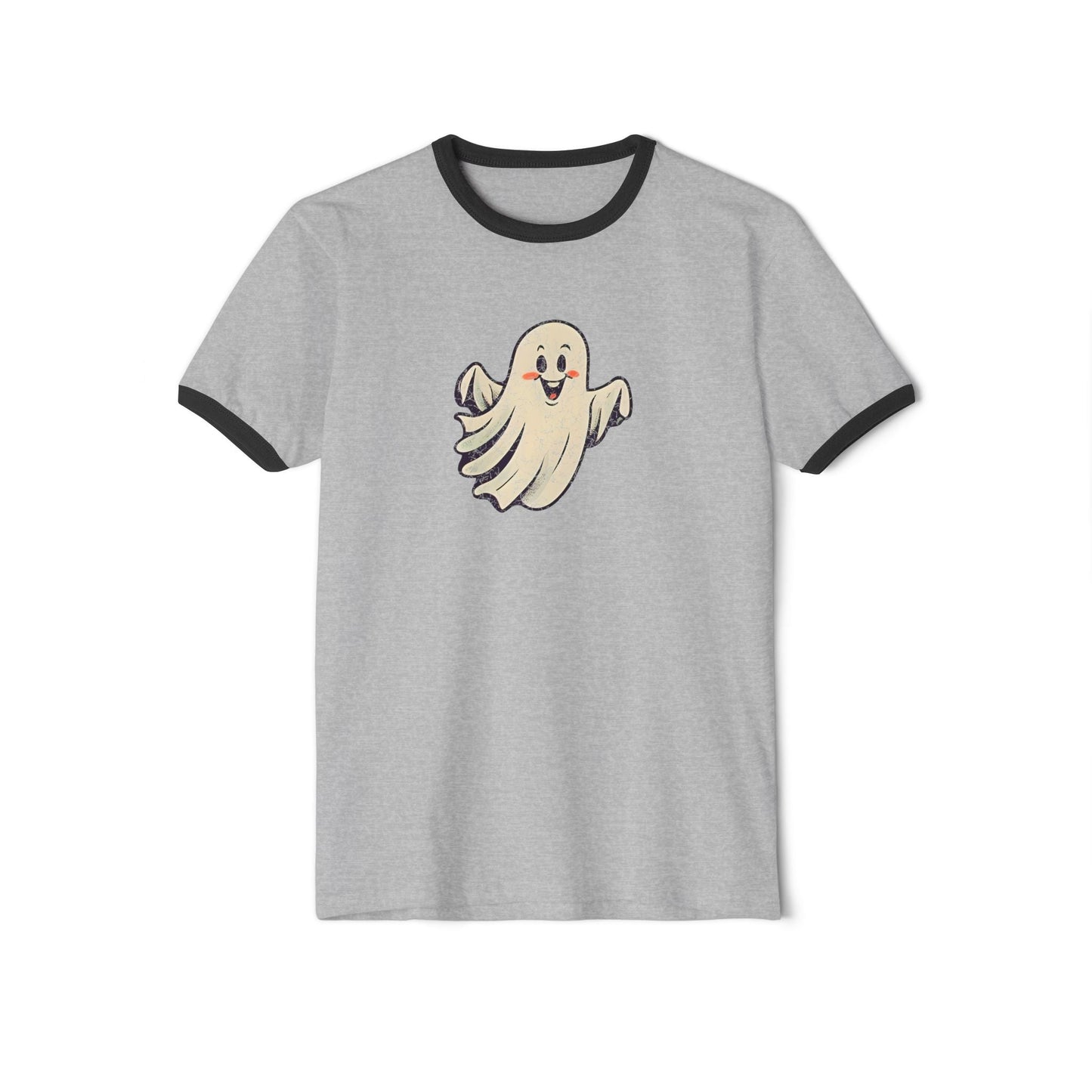Vintage Ghost Ringer T-Shirt Heather Grey Black