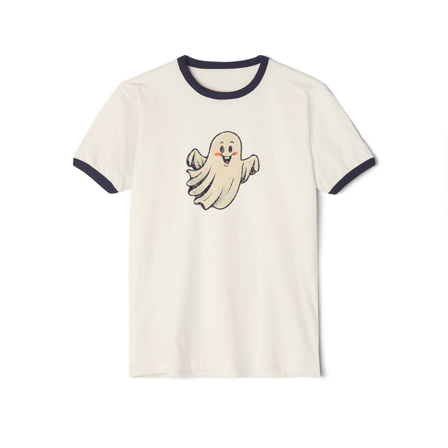 Vintage Ghost Ringer T-Shirt Natural Midnight Navy