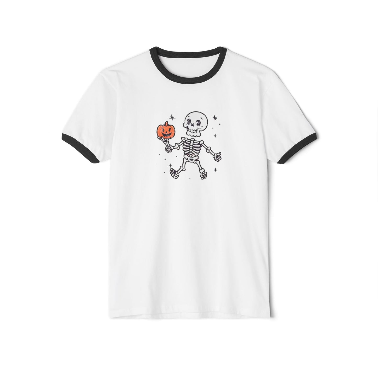 Vintage Skeleton Hamlet Ringer T-Shirt White Black