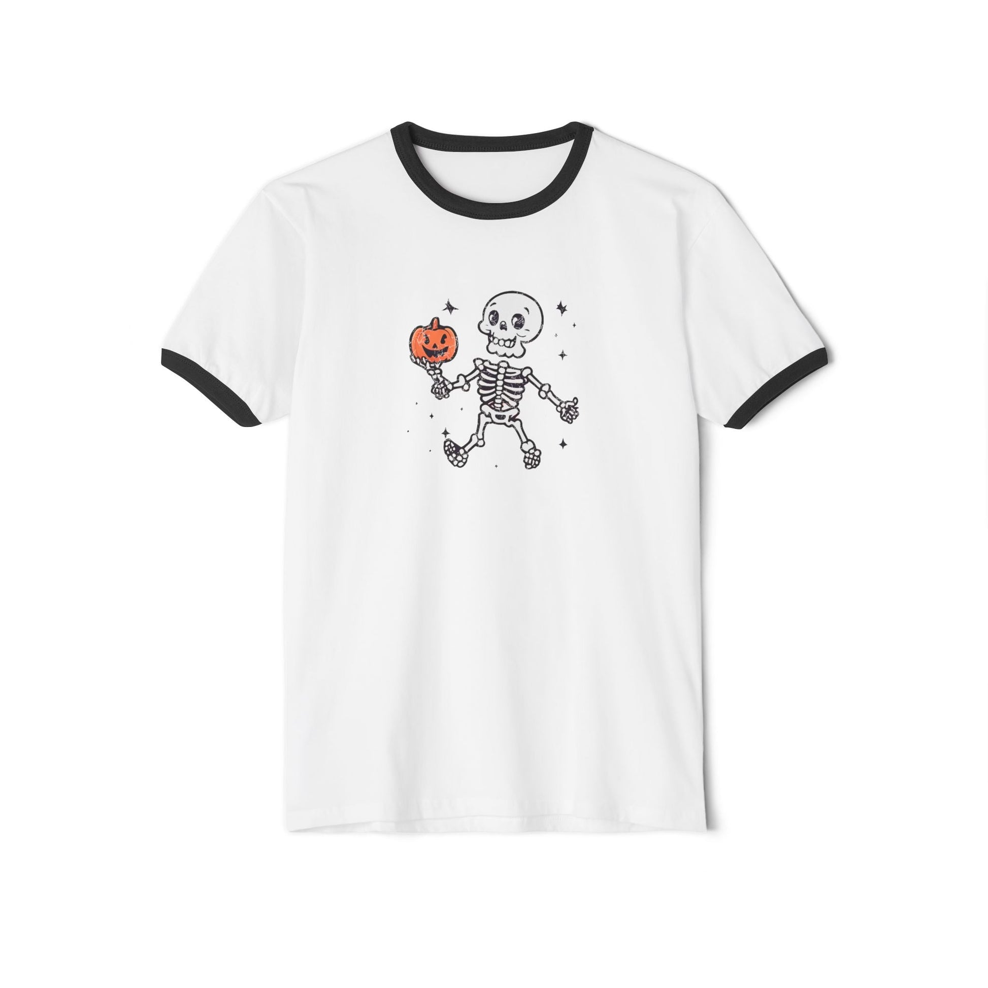 Vintage Skeleton Hamlet Ringer T-Shirt White Black
