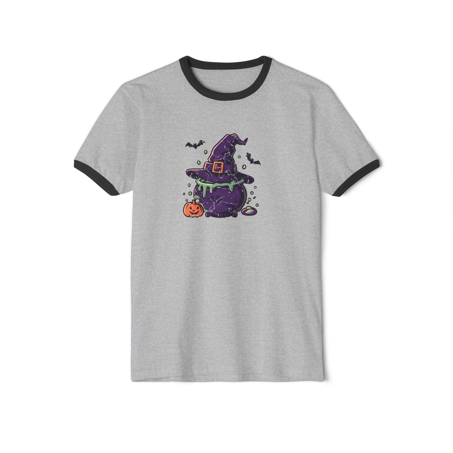 Vintage Witches Brew Ringer T-Shirt Heather Grey Black