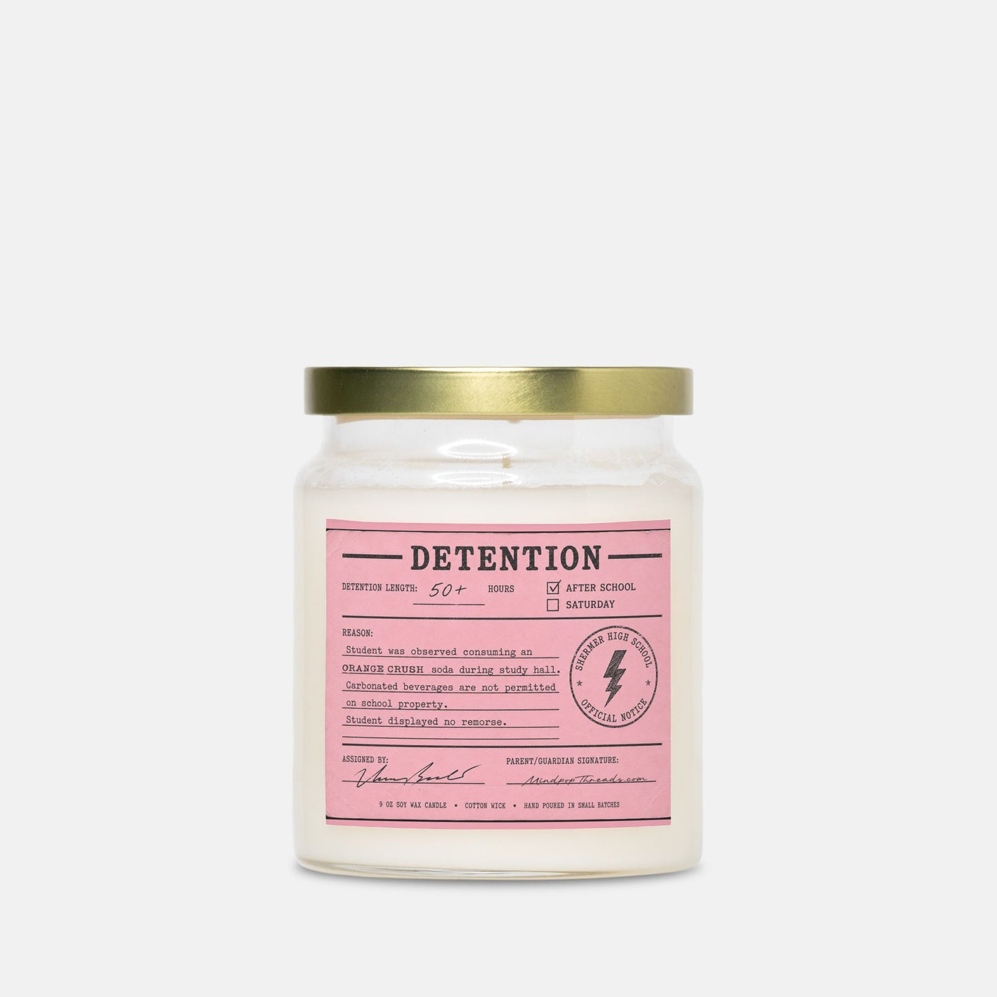 Detention Pink Slip Candle