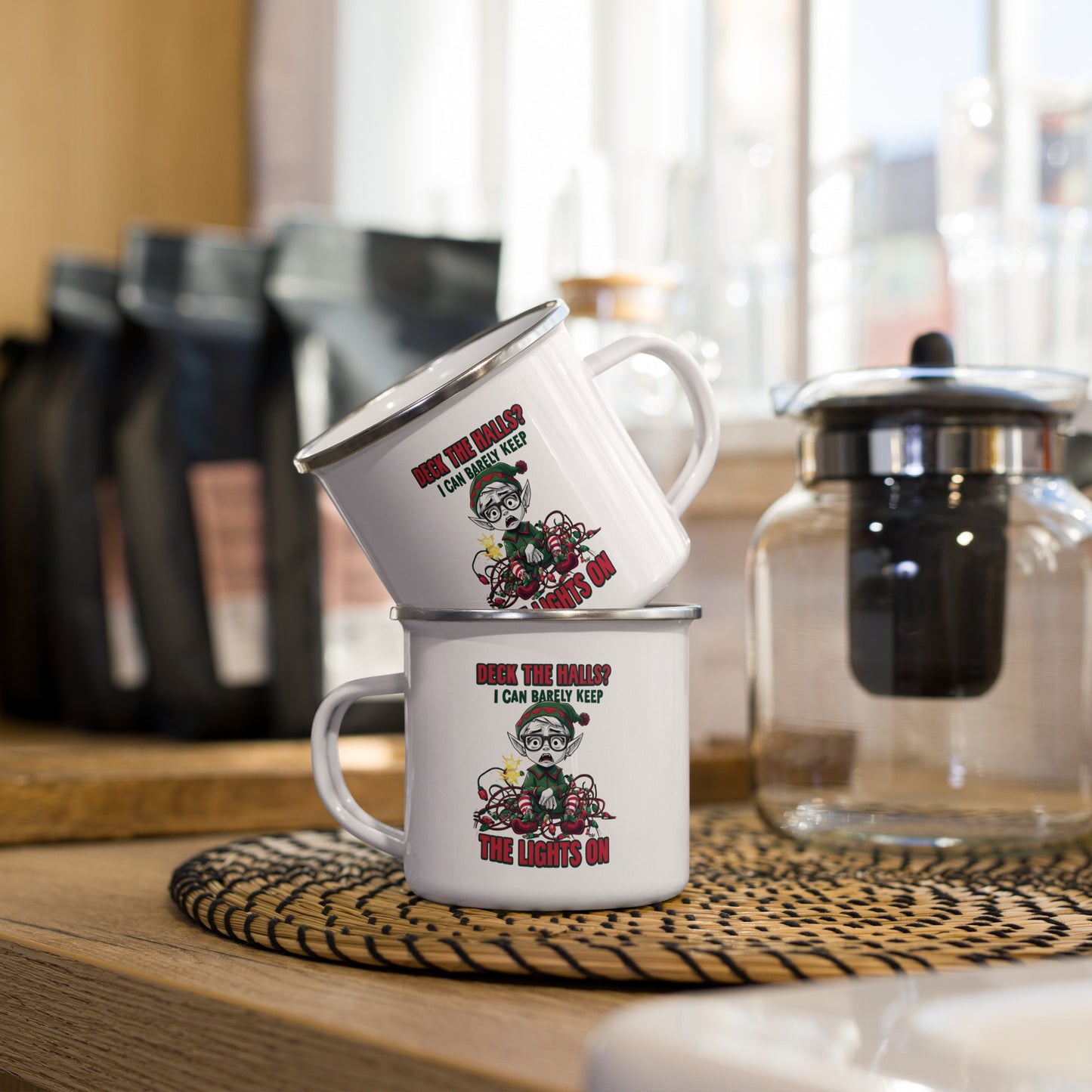 Deck the Halls? enamel mug, product photo