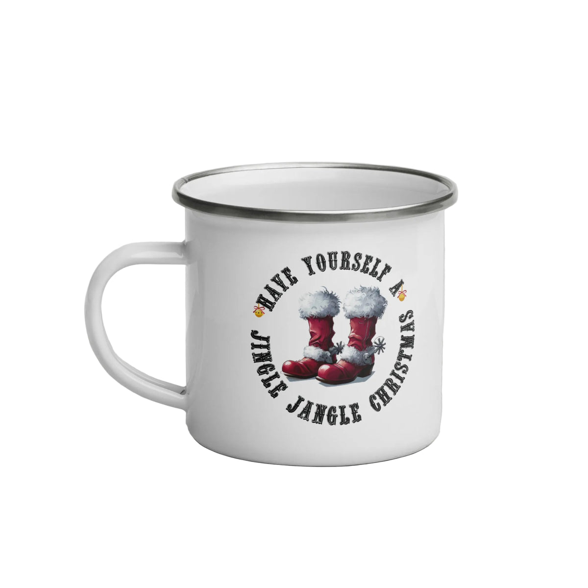 Jingle Jangle Christmas western country enamel camp mug, product photo