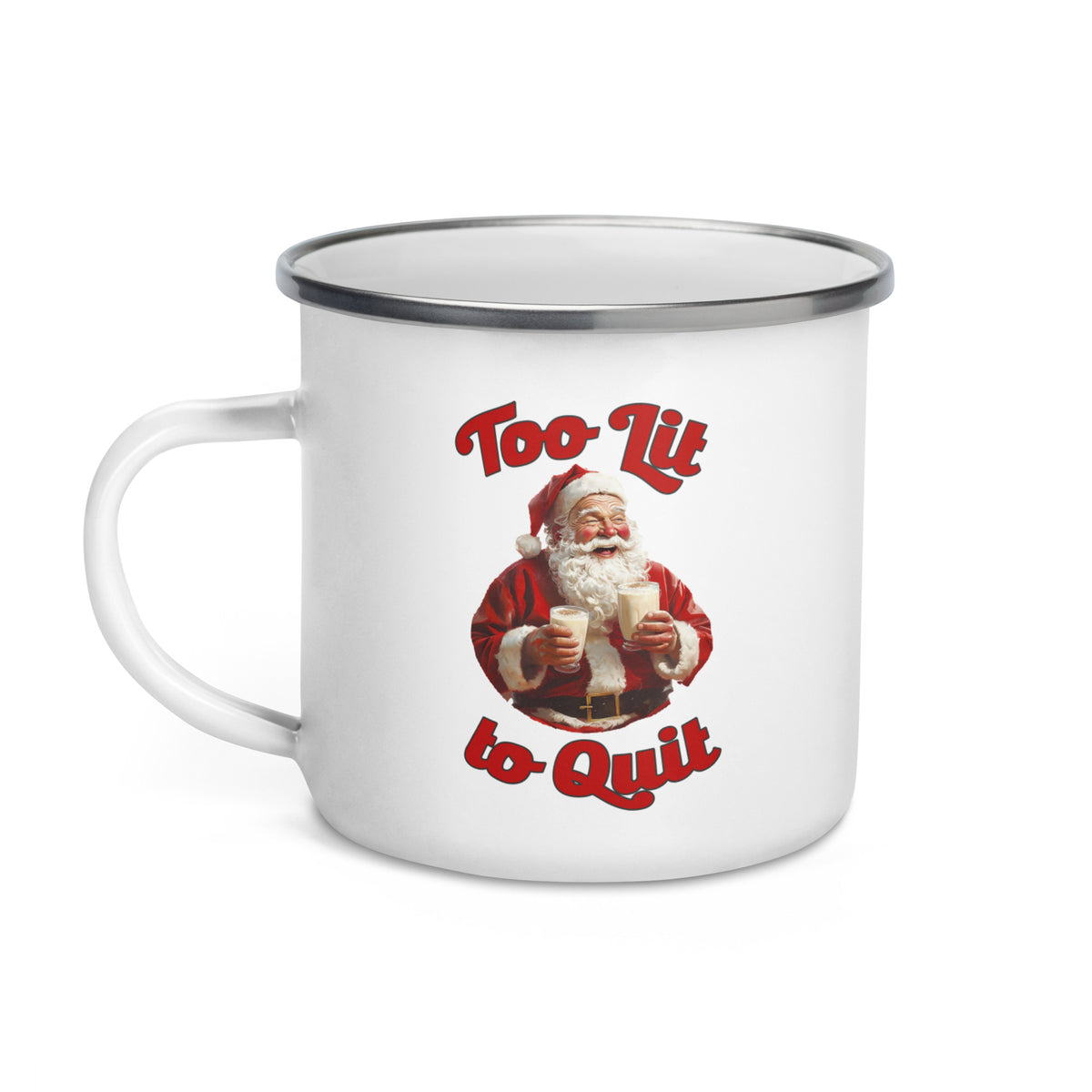 Too Lit to Quit funny Santa Christmas mug, product photo