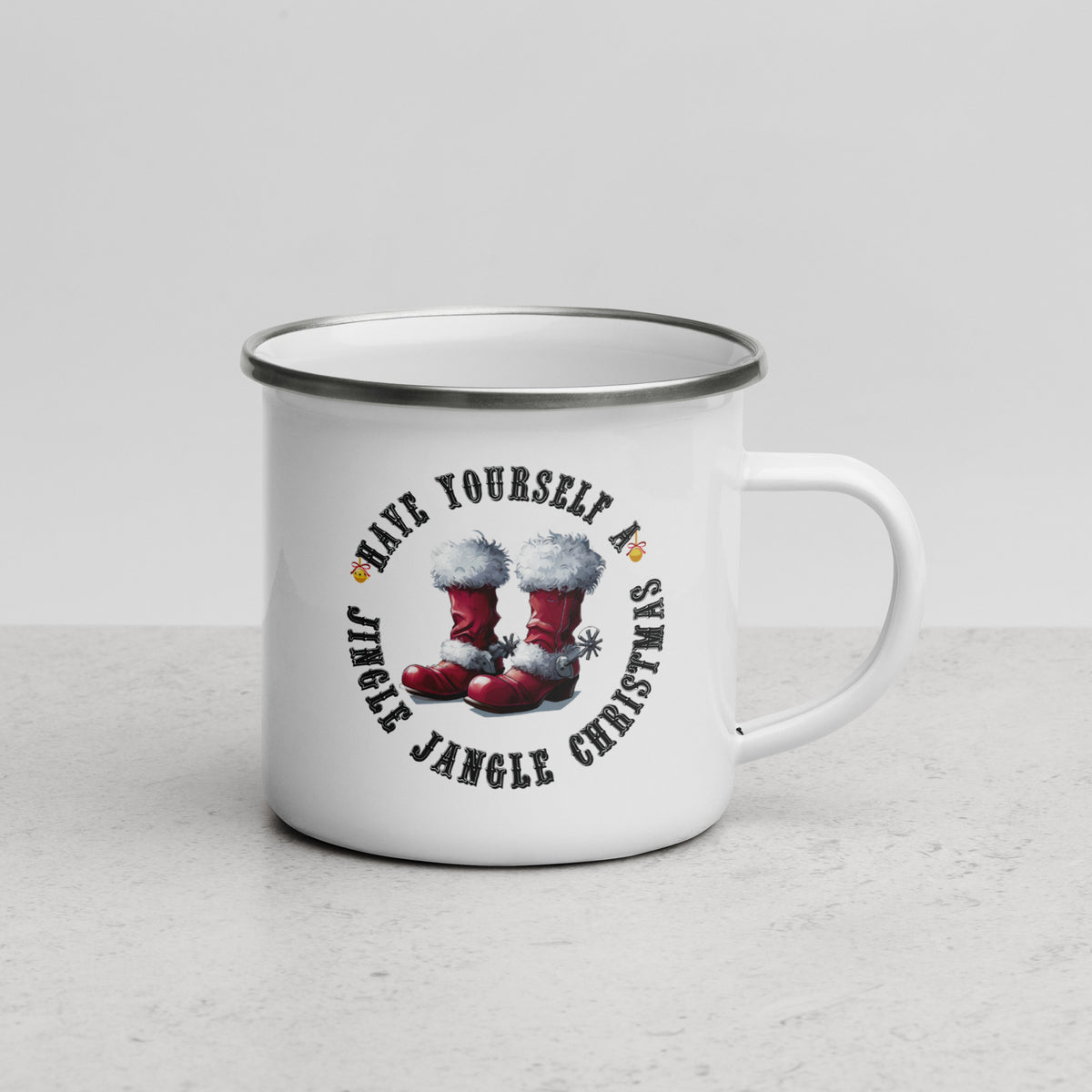Jingle Jangle Christmas western country enamel camp mug, additional product photo