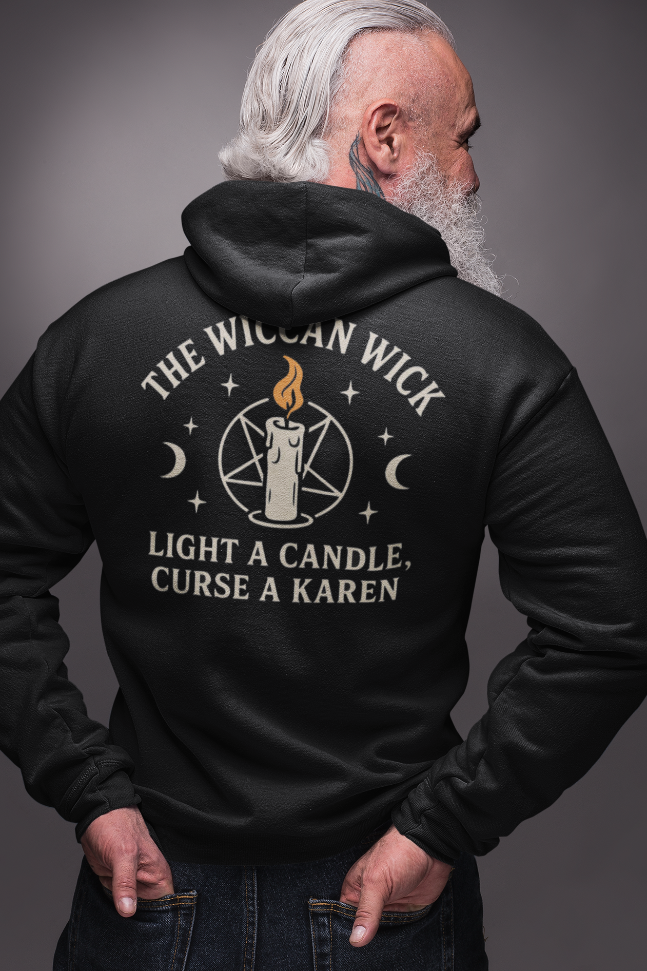 the wiccan wick hoodie-mockup-in-back-view-featuring-a-senior-muscular-man-in-photo-studio-23368