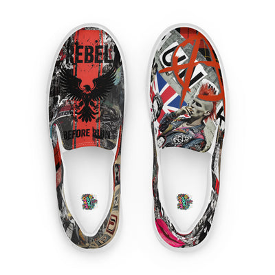 Rebel Before Ruin Men’s Slip-On Skater Sneakers – Punk Canvas Shoes