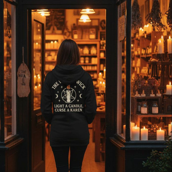 "The Wiccan Wick" witchy graphic zip-up hoodie