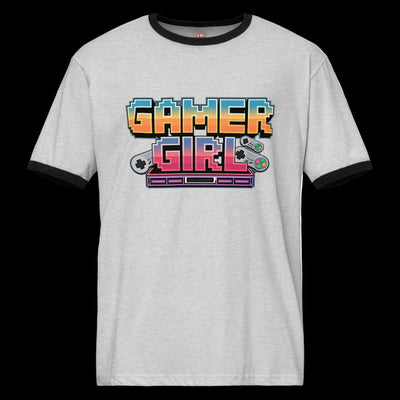 8 bit Gamer Girl ringer shirt in grey