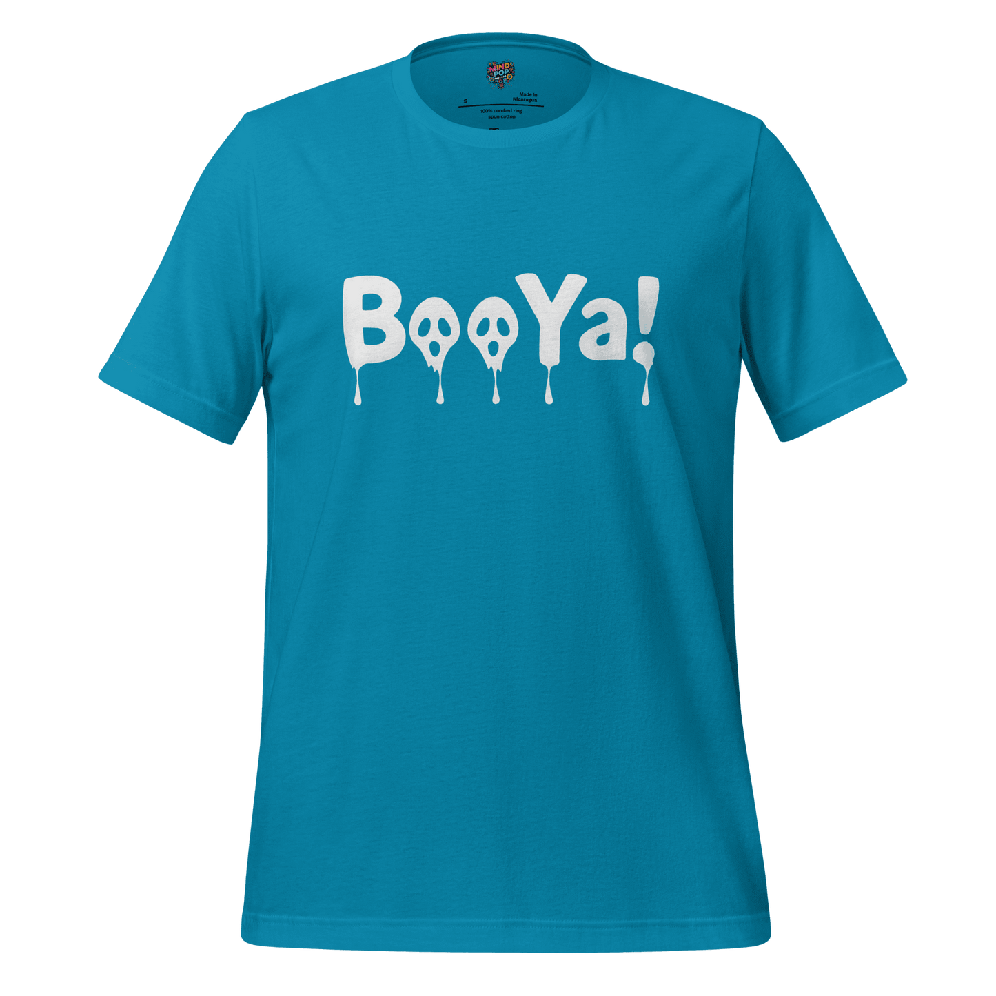 BooYa Ghost Shirt — Retro 90s Halloween Tee Aqua