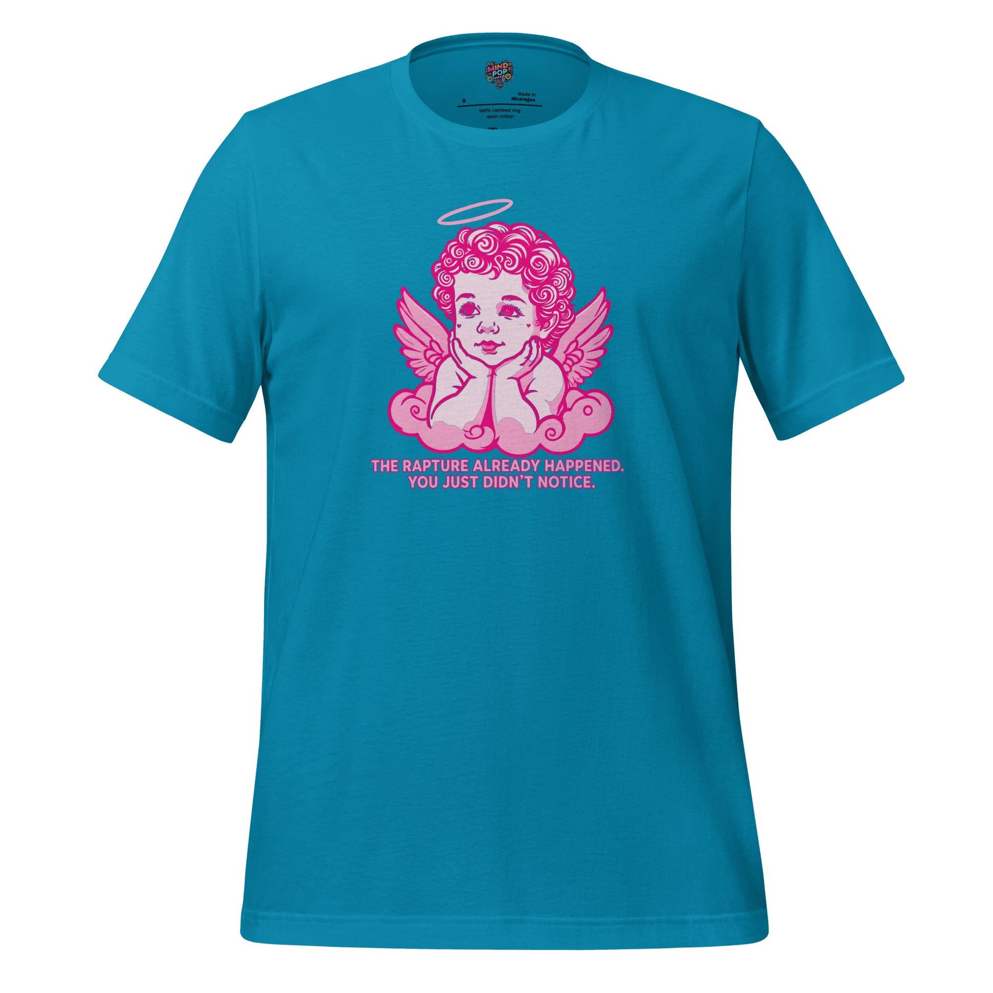 The Rapture Already Happened — Sarcastic Angel Tee Aqua