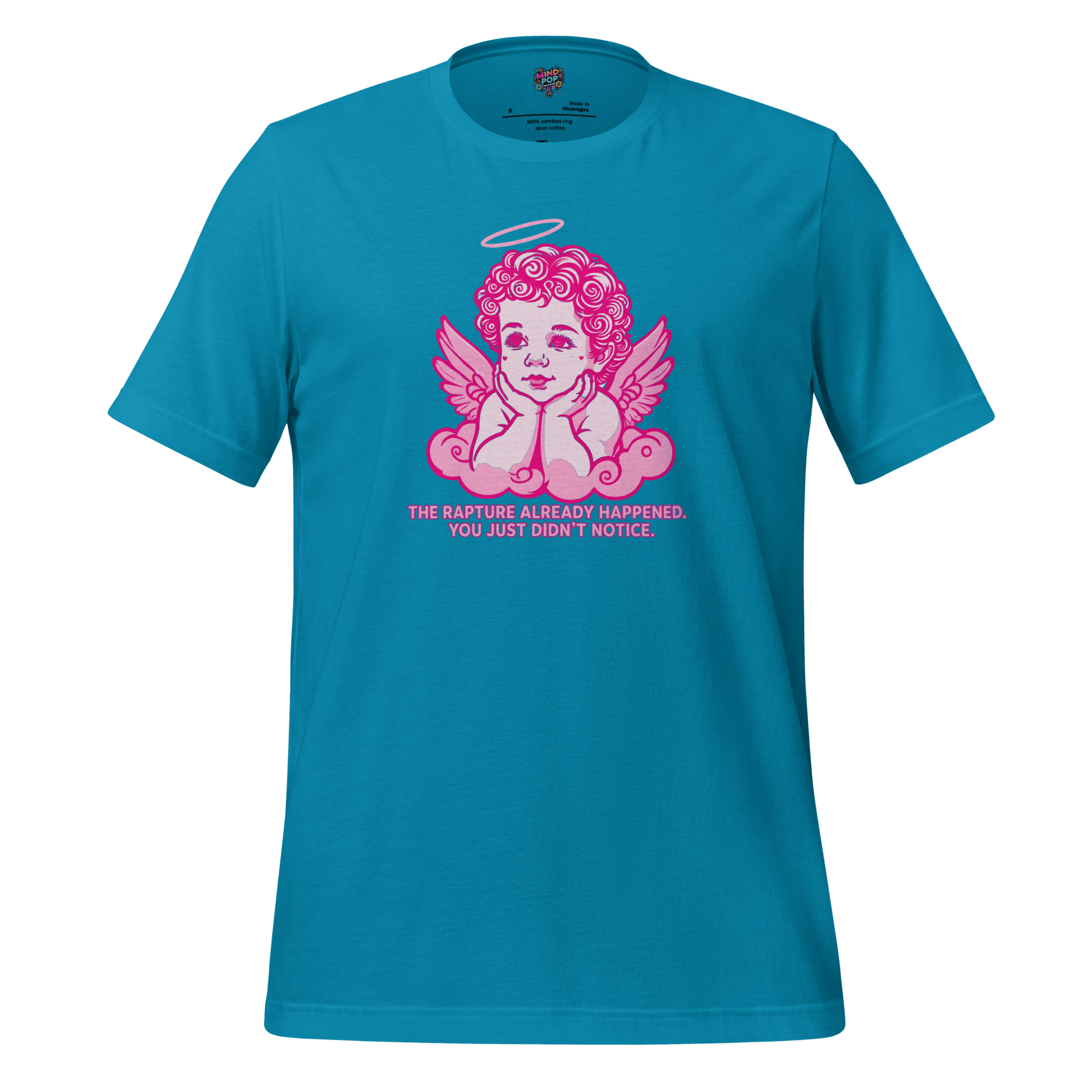 The Rapture Already Happened — Sarcastic Angel Tee Aqua