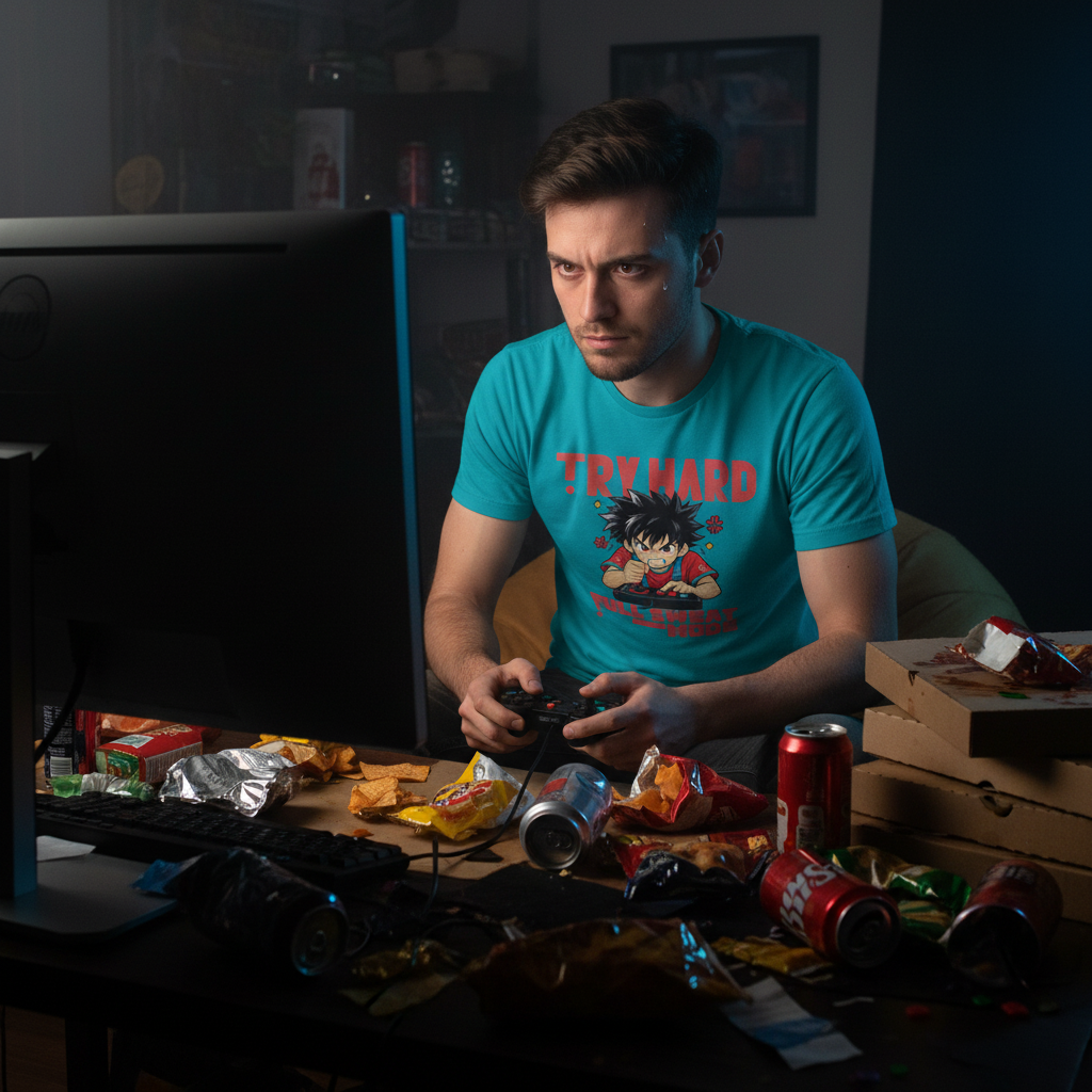 Try Hard Full Sweat Mode Gamer Anime Tee