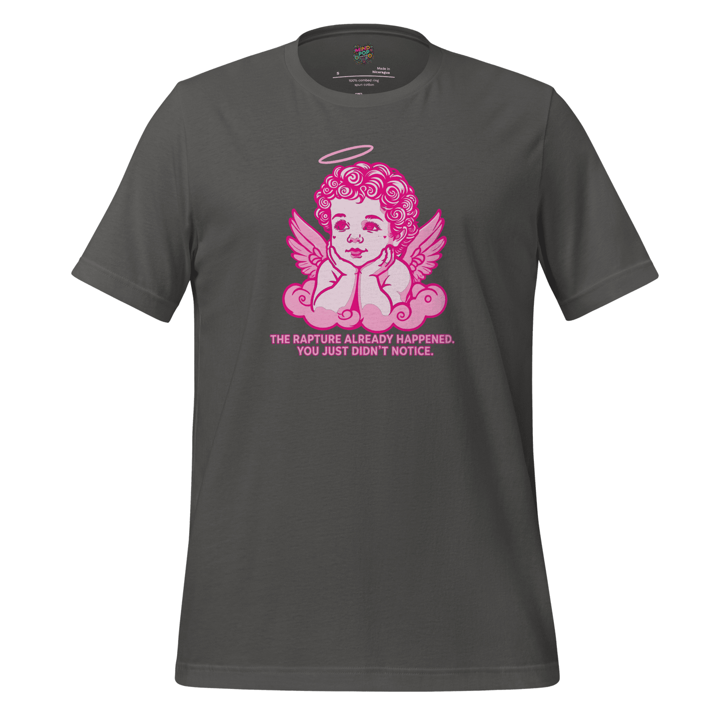 The Rapture Already Happened — Sarcastic Angel Tee Asphalt