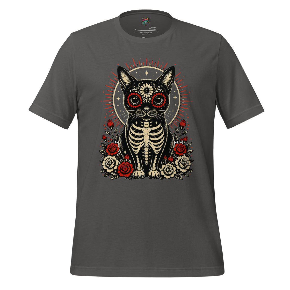 Day of the Dead Cat Skeleton Sugar Skull Tee - tshirt - MindPop Threads - Asphalt - 4XL - 1534079_5312