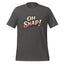 Dark gray graphic statement T-shirt with bold "OH SNAP!" typography