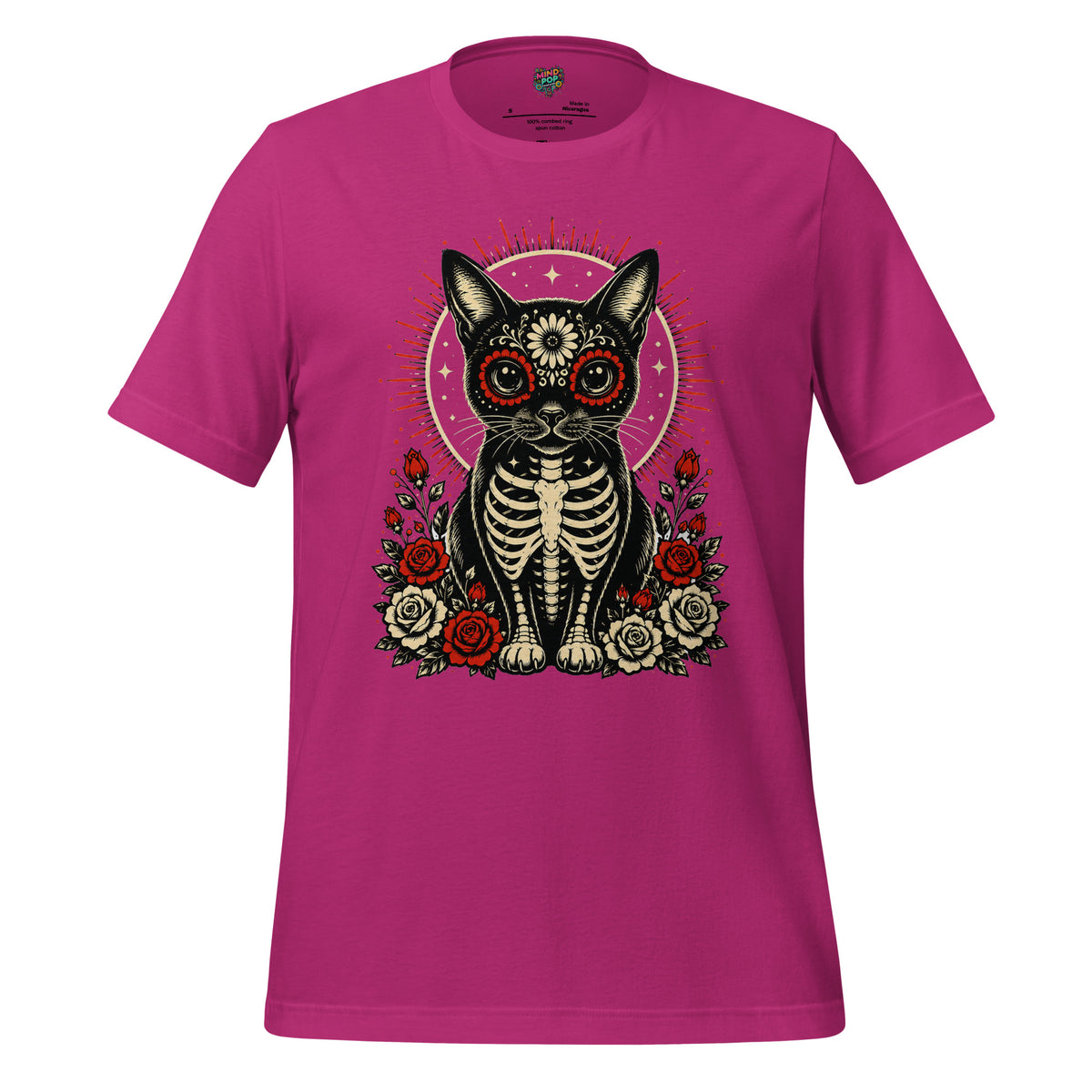 Day of the Dead Cat Skeleton Sugar Skull Tee - tshirt - MindPop Threads - Berry - 4XL - 1534079_5313