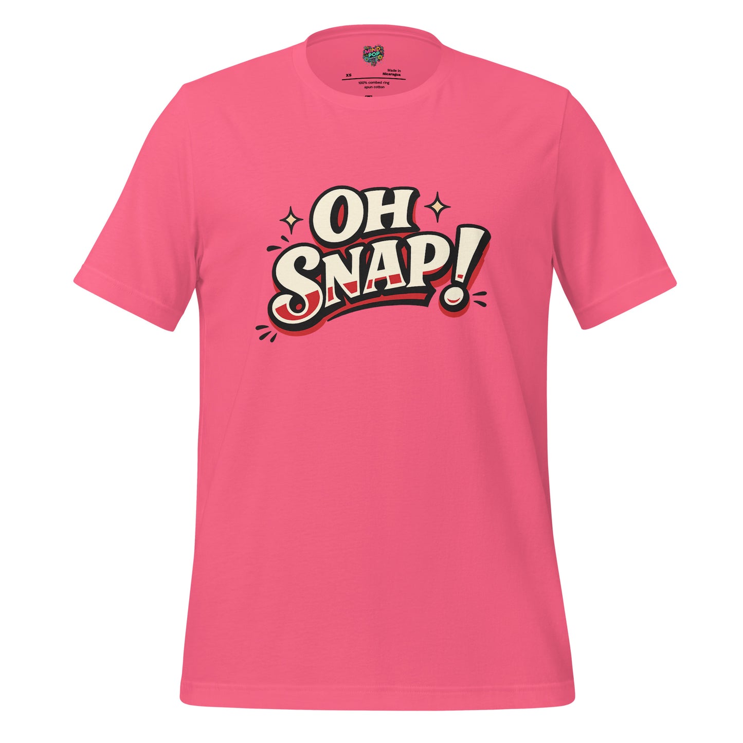 Pink graphic statement T-shirt with bold "OH SNAP!" typography