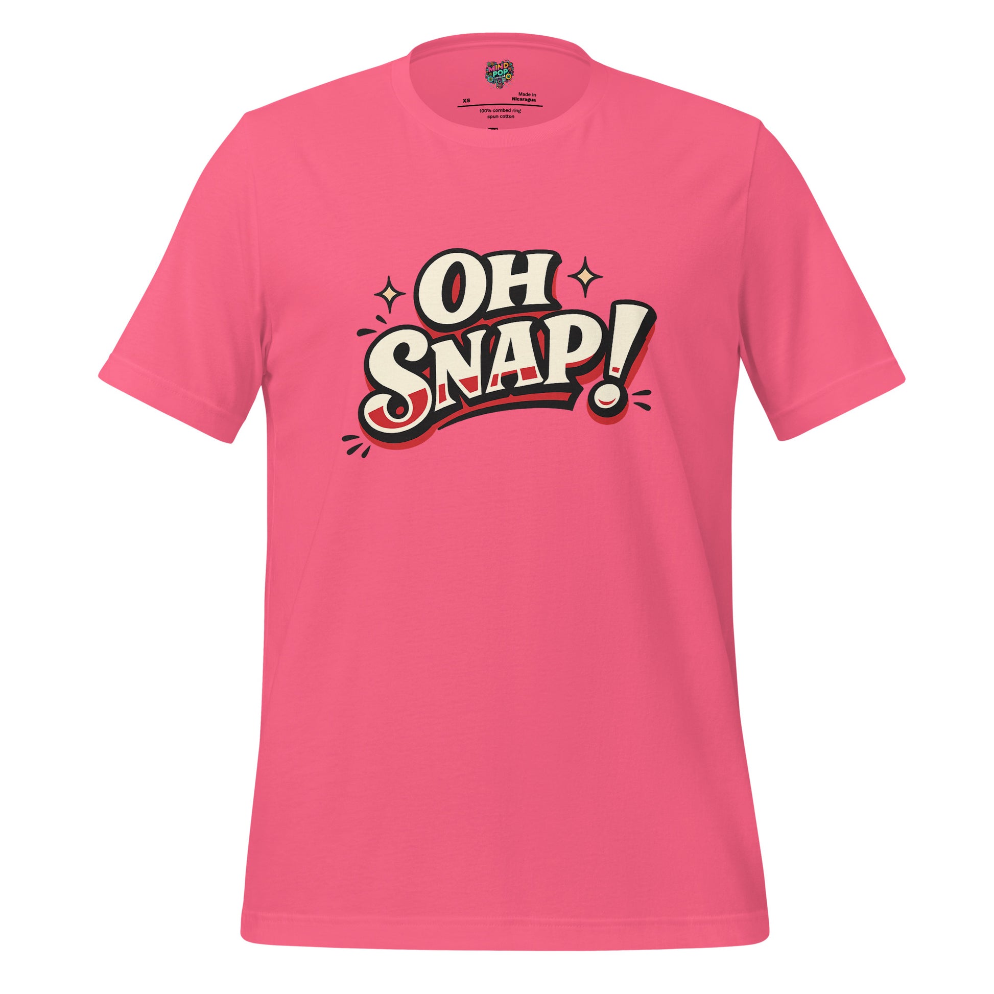 Pink graphic statement T-shirt with bold "OH SNAP!" typography