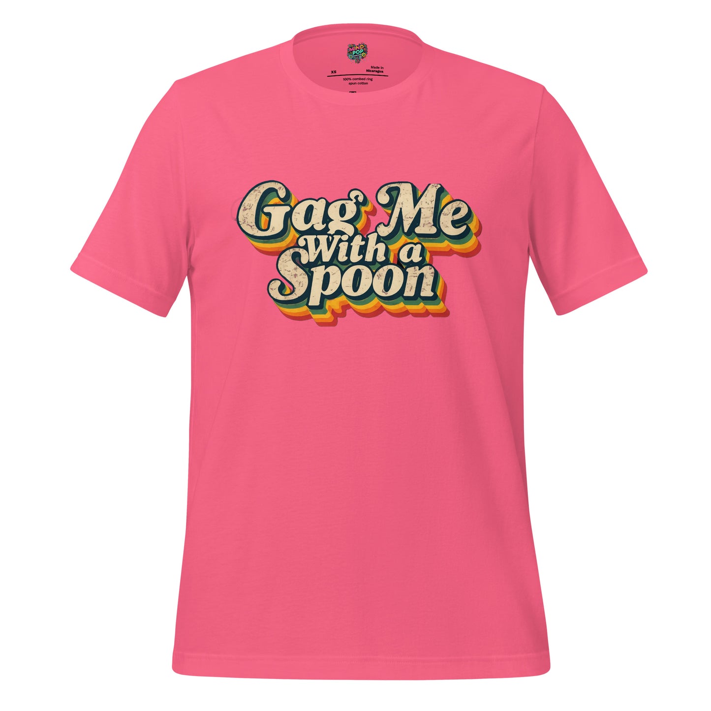 Pink graphic slogan t-shirt with 'Gag Me with a Spoon' front print