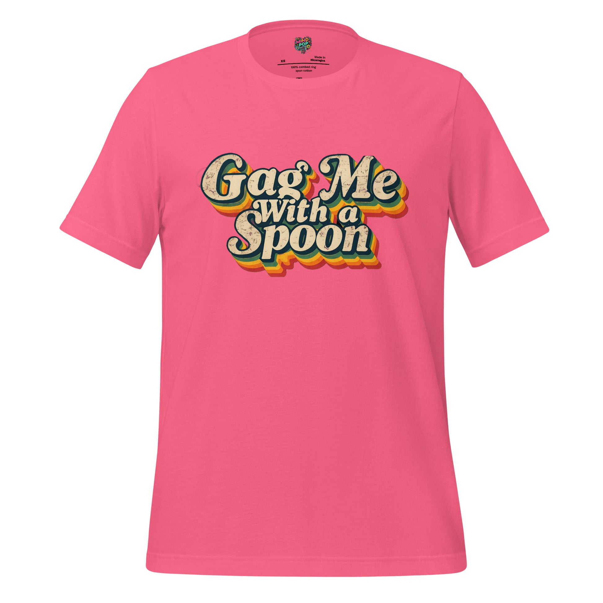 Pink graphic slogan t-shirt with 'Gag Me with a Spoon' front print