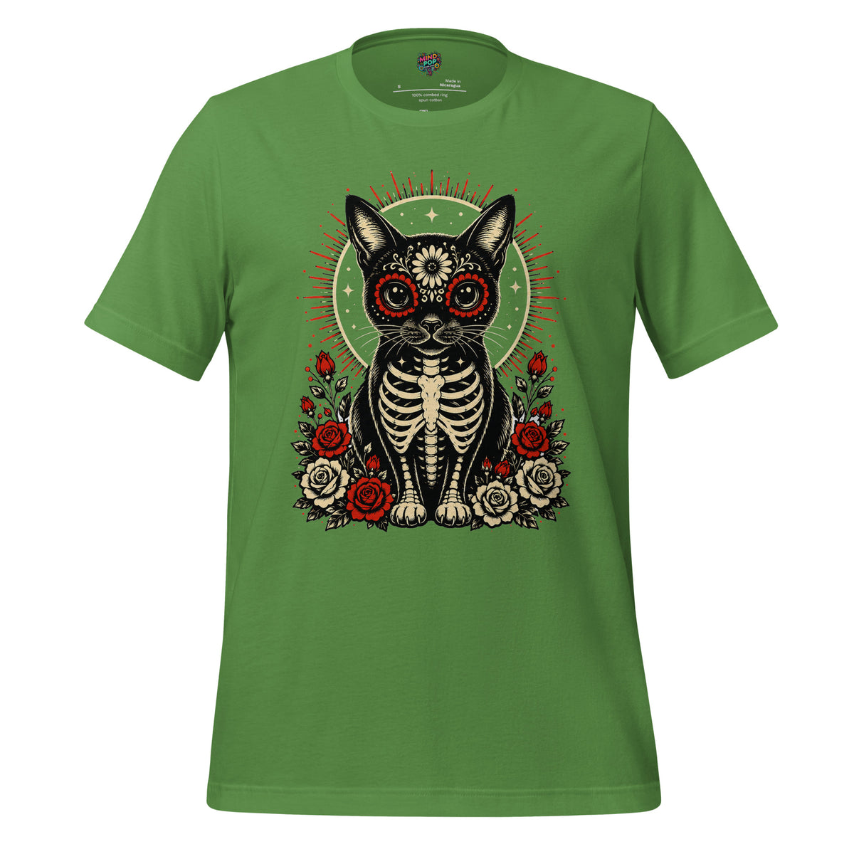 Day of the Dead Cat Skeleton Sugar Skull Tee - tshirt - MindPop Threads - Leaf - 4XL - 1534079_5316