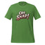 Green crew-neck T-shirt with “OH SNAP!” retro typography print on front