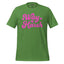 A green short-sleeve crewneck t-shirt featuring the phrase 'Way Harsh' in pink bubble lettering with small pink hearts, displayed on a solid white background.